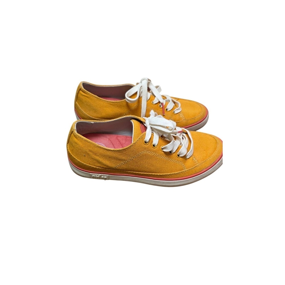 Fitflop Yellow Canvas Lace-Up Sneakers Red &‎ White Trim Vacations Shoes Size 6